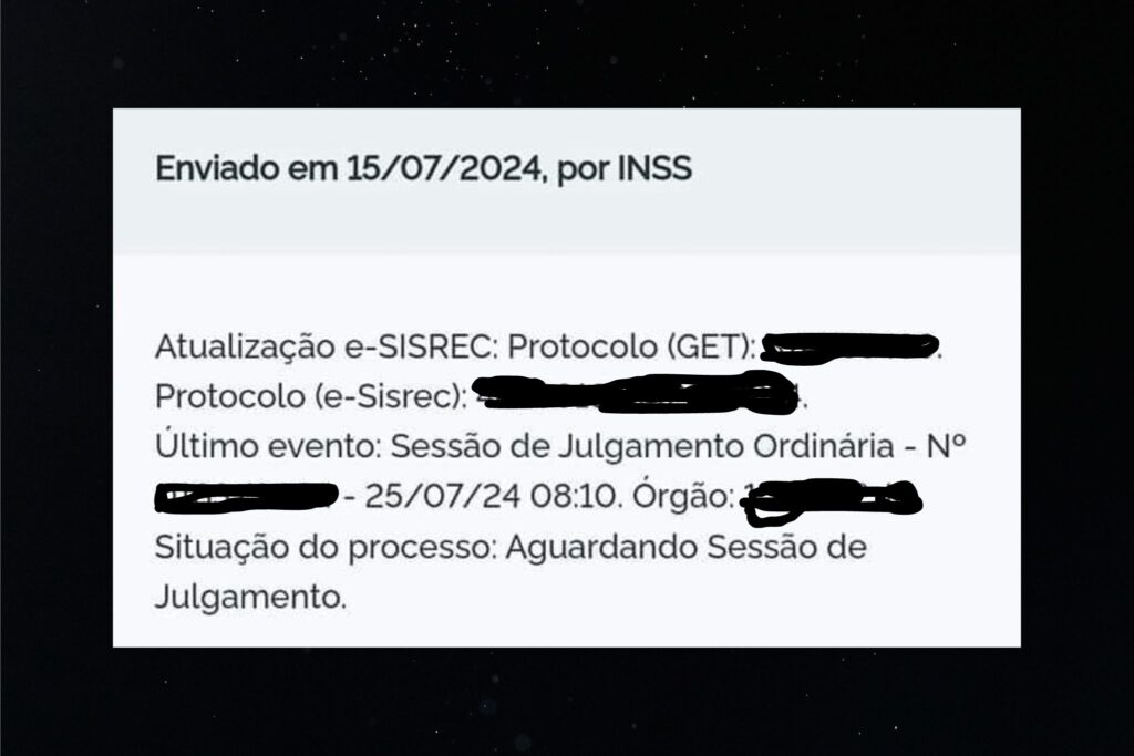 Mensagem da atualização e-SISREC no Meu INSS.