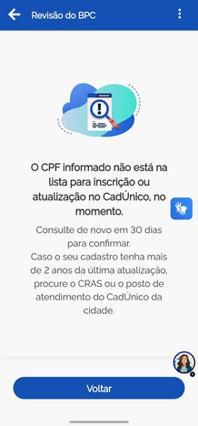 Se essa mensagem aparecer, você está livre do pente-fino do BPC. / Fonte: Reprodução/Gov.br