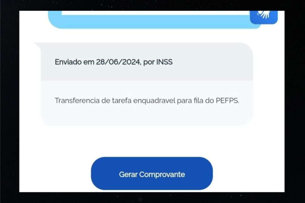 Mensagem de que o benefício caiu no PEFPS.